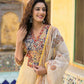 Beige Chanderi Suit Dupatta Set with Ajrak Patchwork & Printed Trouser – Festive & Semi-Formal Wear (M-3XL)
