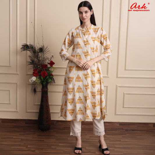 Printed A-Line Kurti with Pockets | Soft Khadi Cotton Ethnic Wear (M–5XL)