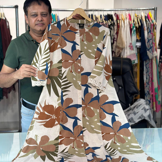 Printed A-Line Kurti with Pockets | Soft Khadi Cotton Ethnic Wear (M–5XL)
