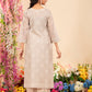 Beige Linen Digital Print Suit Dupatta Set with Lace Detailing