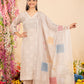 Beige Linen Digital Print Suit Dupatta Set with Lace Detailing