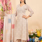 Beige Linen Digital Print Suit Dupatta Set with Lace Detailing