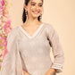 Beige Linen Digital Print Suit Dupatta Set with Lace Detailing