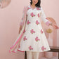 Off White Cotton A-Line Suit Dupatta Set with Pink Block Print & Thread Work | Label Anju Kumar