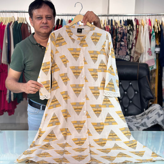 Printed A-Line Kurti with Pockets | Soft Khadi Cotton Ethnic Wear (M–5XL)