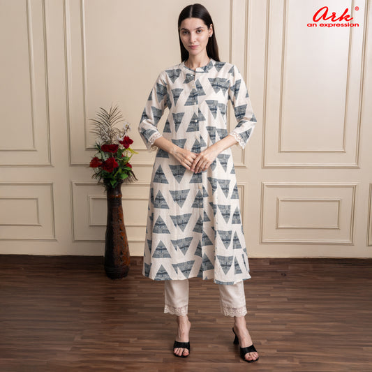 Printed A-Line Kurti with Pockets | Soft Khadi Cotton Ethnic Wear (M–5XL)