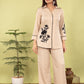 Light Beige Cotton Lilen Coord Set with Thread Work & Collar Style | Label Anju Kumar
