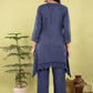 Denim Blue Cotton Lilen Coord Set with Lace Detailing | Label Anju Kumar