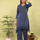 Denim Blue Cotton Lilen Coord Set with Lace Detailing | Label Anju Kumar