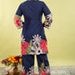 Navy Blue Pure Cotton Coord Set for Women | V-Neck Kurti with Dori Work | Ethnic Wear Set | M to 3XL