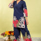Navy Blue Pure Cotton Coord Set for Women | V-Neck Kurti with Dori Work | Ethnic Wear Set | M to 3XL