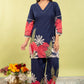 Navy Blue Pure Cotton Coord Set for Women | V-Neck Kurti with Dori Work | Ethnic Wear Set | M to 3XL