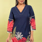 Navy Blue Pure Cotton Coord Set for Women | V-Neck Kurti with Dori Work | Ethnic Wear Set | M to 3XL