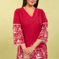 Red Pure Cotton Coord Set for Women | V-Neck Kurti with Dori Work | Ethnic Wear Set | M to 3XL
