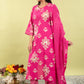 Majenta Pure Cotton Printed Straight Suit Dupatta Set with Highlight Work | Label Anju Kumar