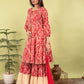 Red Cotton Printed Anarkali Kurti with Beige Sharara & Net Dupatta | Label Anju Kumar