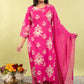 Majenta Pure Cotton Printed Straight Suit Dupatta Set with Highlight Work | Label Anju Kumar