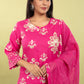 Majenta Pure Cotton Printed Straight Suit Dupatta Set with Highlight Work | Label Anju Kumar