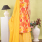 Yellow Multi-Print Pure Cotton Sharara Set with Dupatta & Lace Detailing | Label Anju Kumar