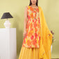 Yellow Multi-Print Pure Cotton Sharara Set with Dupatta & Lace Detailing | Label Anju Kumar