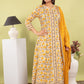 Yellow Mustard Printed Pure Cotton Anarkali Suit Dupatta Set | Label Anju Kumar