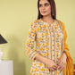 Yellow Mustard Printed Pure Cotton Anarkali Suit Dupatta Set | Label Anju Kumar