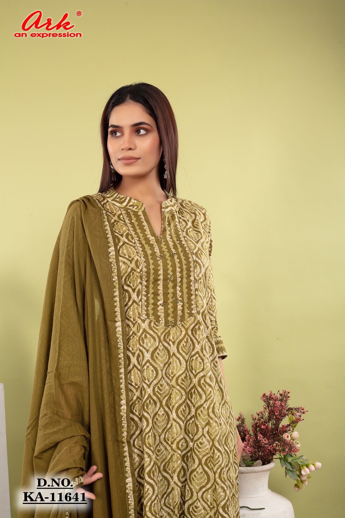 Green Pure Cotton Anarkali Suit Dupatta Set with Kota Doriya | Label Anju Kumar