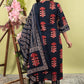 Navy Pure Cotton Printed Straight Suit Dupatta Set with Highlight Work | Label Anju Kumar