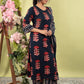 Navy Pure Cotton Printed Straight Suit Dupatta Set with Highlight Work | Label Anju Kumar