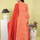 Orange Rust Pure Cotton Anarkali Suit Dupatta Set | Label Anju Kumar