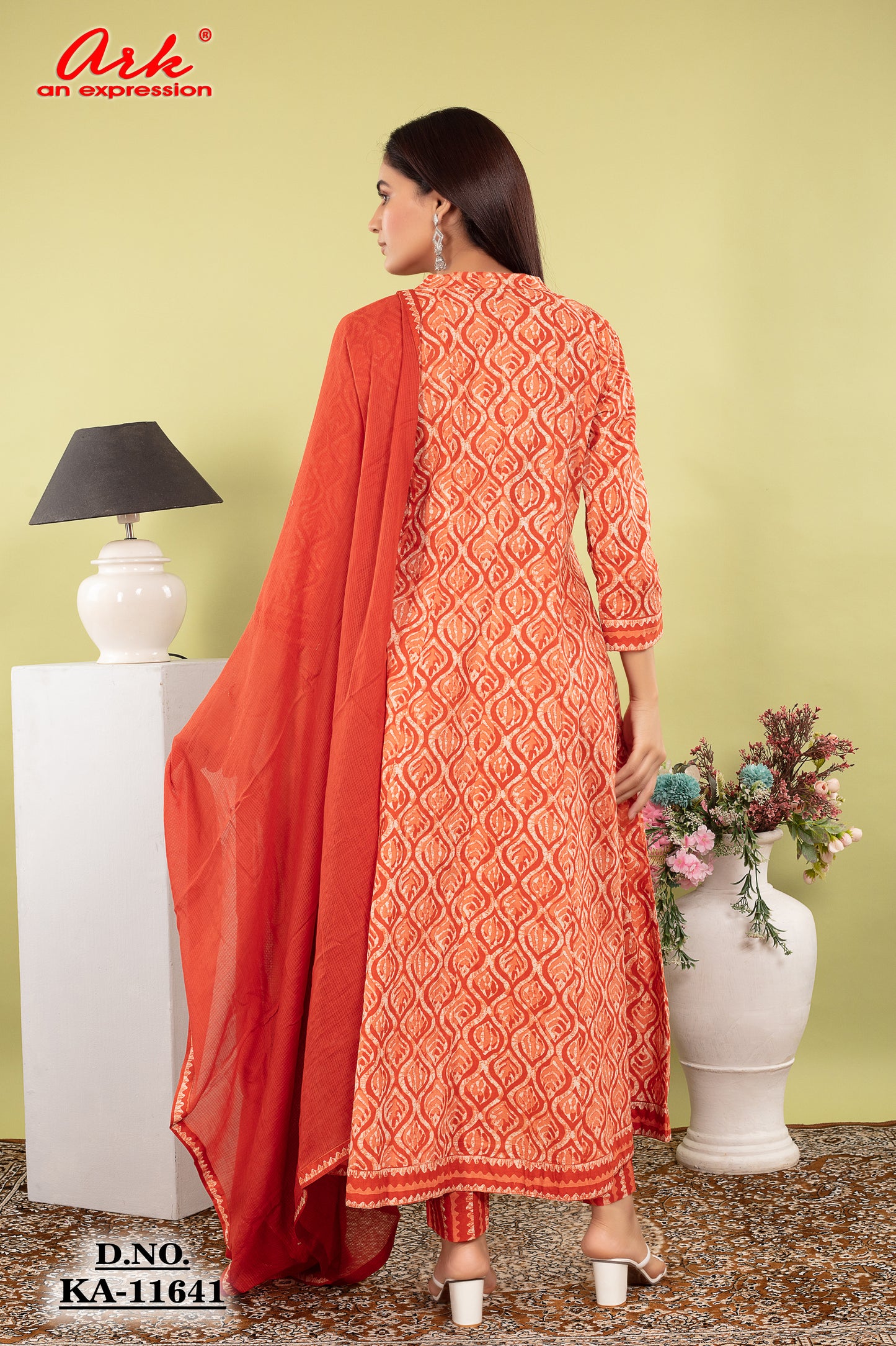 Orange Rust Pure Cotton Anarkali Suit Dupatta Set | Label Anju Kumar