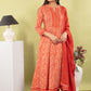 Orange Rust Pure Cotton Anarkali Suit Dupatta Set | Label Anju Kumar