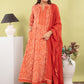 Orange Rust Pure Cotton Anarkali Suit Dupatta Set | Label Anju Kumar