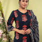 Navy Pure Cotton Printed Straight Suit Dupatta Set with Highlight Work | Label Anju Kumar