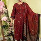 Rust Cotton Printed Straight Suit Dupatta Set with Highlight Work | Label Anju Kumar