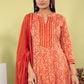 Orange Rust Pure Cotton Anarkali Suit Dupatta Set | Label Anju Kumar