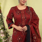 Rust Cotton Printed Straight Suit Dupatta Set with Highlight Work | Label Anju Kumar