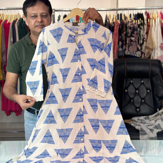 Printed A-Line Kurti with Pockets | Soft Khadi Cotton Ethnic Wear (M–5XL)