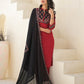 Red Chanderi Cotton Straight Suit + Dupatta Set with Patchwork Embroidery | Label Anju Kumar
