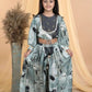 Green Printed Pure Muslin Fusion Crop Top & Gathered Palazzo Set for Girls