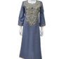 Light Denim Blue Cotton Lilen Long Kurti Dress – Kaftan Style with Embroidery & Lace Detailing
