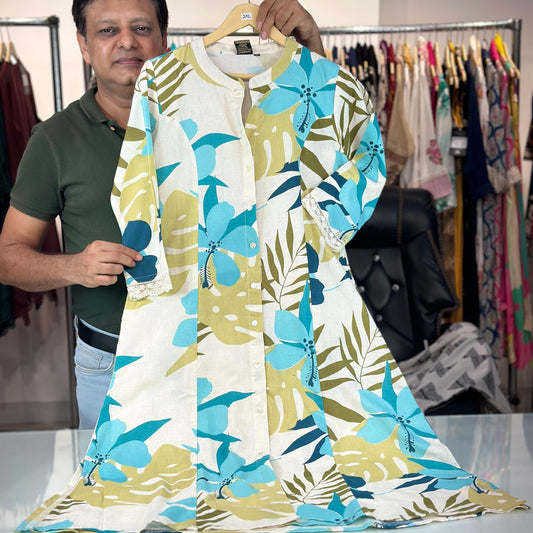Printed A-Line Kurti with Pockets | Soft Khadi Cotton Ethnic Wear (M–5XL)