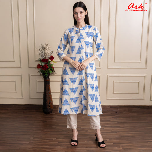 Printed A-Line Kurti with Pockets | Soft Khadi Cotton Ethnic Wear (M–5XL)
