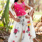 Gajri colour Cotton Choli with Off-White Printed Lehenga & Dupatta – Kids Ethnic Wear | Label Anju Kumar