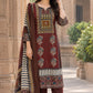 Brown Pure Cotton Pakistani-Style A-Line Suit with Mirror Work