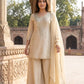 Green, Rust & Off-White Ivory Shimmer Tissue A-Line Anarkali Suit with Sharara & Dupatta