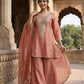 Green, Rust & Off-White Ivory Shimmer Tissue A-Line Anarkali Suit with Sharara & Dupatta