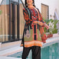 Black Pure Crepe Digital Print Suit with Mirror Work & Farshi Salwaar