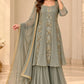 Mouse Pure Chinon Short Anarkali Suit with Sharara & Organza Dupatta