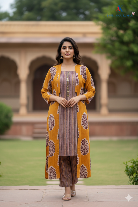 Mustard Printed Muslin Coord Set – Stylish Women’s Ethnic Wear